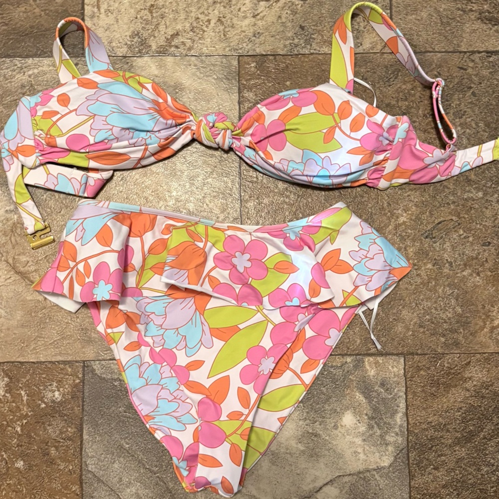 Floral Pink and Orange Bikini Set